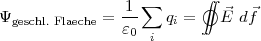 ∫∫
Ψ = 1-∑ q = ○ ⃗E df⃗
geschl.Flaeche ɛ0 i i